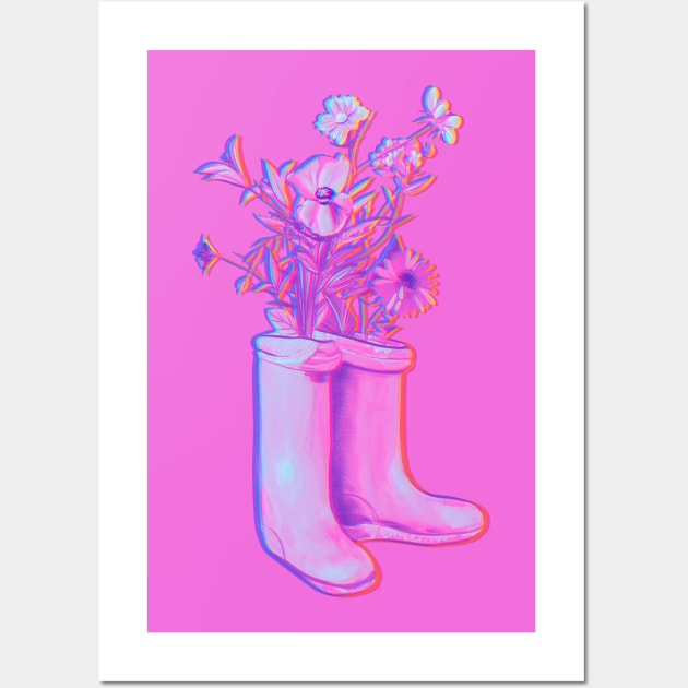 Pink floral rain boots Wall Art by Mimie20